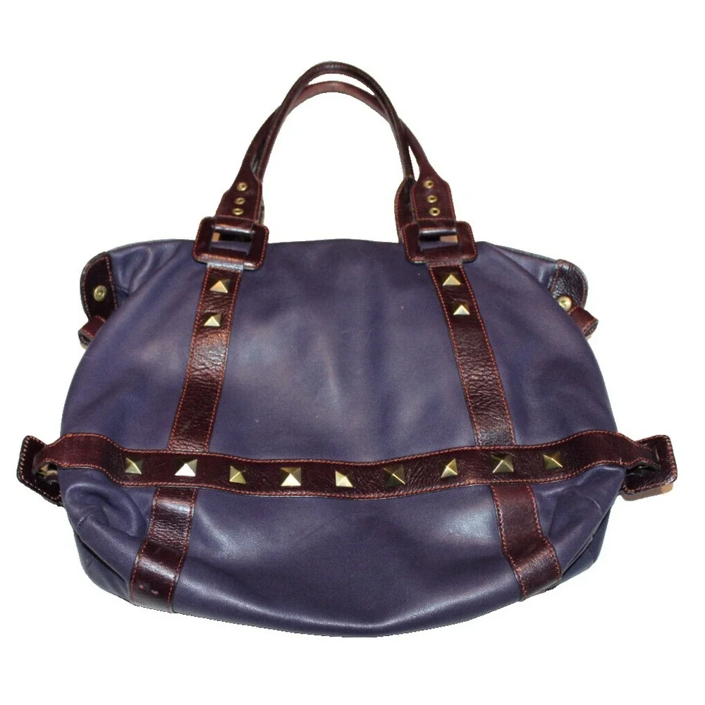MAXX New York purple & maroon leather handbag purse studded